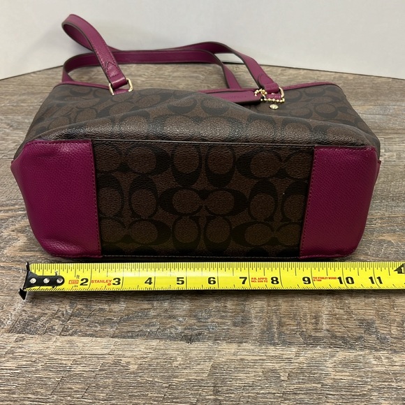 SOLD IN STORE Coach Signature Stitching Tote Brown/Magenta - Picture 13 of 16